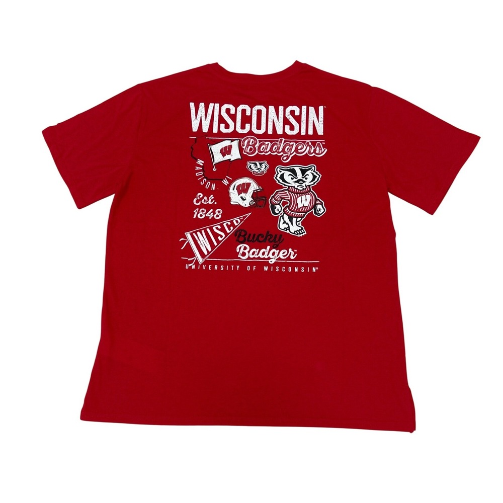 Captivating Wisconsin Badgers Graphic Pocket T-Shirt Red Large NWT